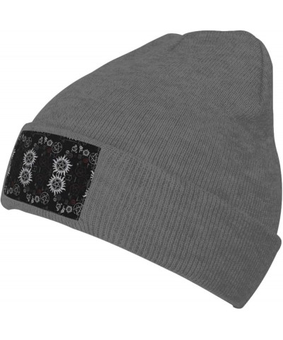 Black Warm Knit Hat Supernatural Symbols Black Pattern Soft Good Elasticity Suitable for Outdoor Sports Deep Heather $8.99 Sk...