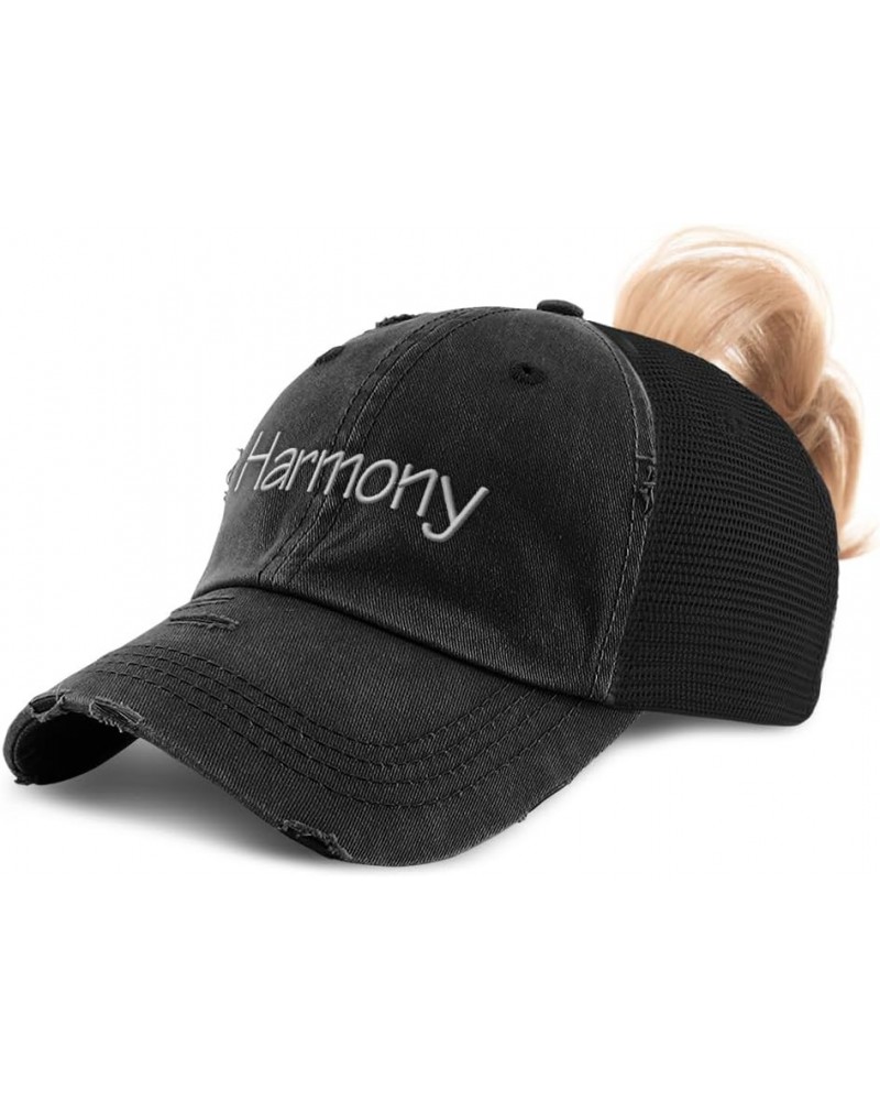 Womens Ponytail Cap Harmony Style B Cotton Distressed Trucker Hats Black $18.28 Baseball Caps