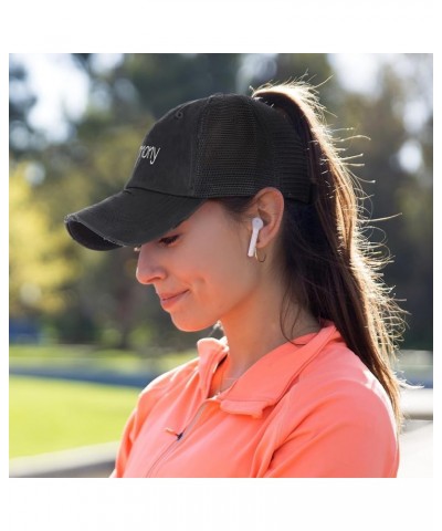 Womens Ponytail Cap Harmony Style B Cotton Distressed Trucker Hats Black $18.28 Baseball Caps