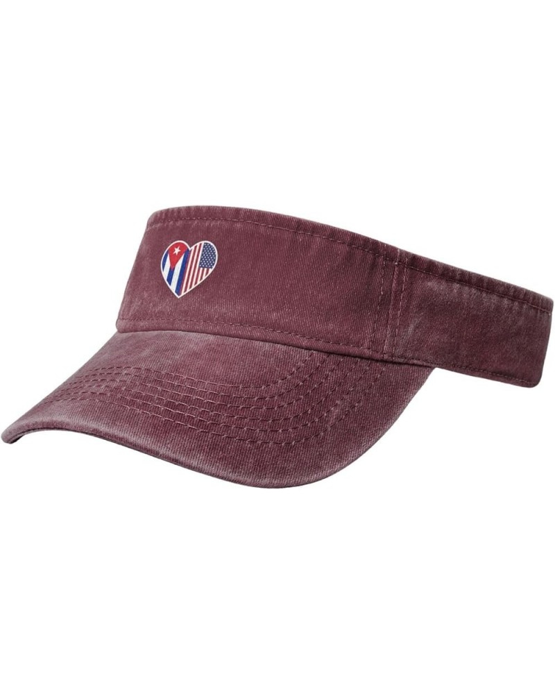 I Love America and Cuba Sun Visor Hats for Women Men Adjustable Sports Sun Hats Golf Cap Red $14.78 Visors