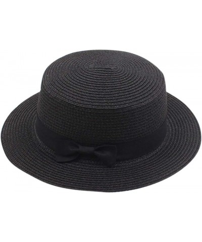 Boater Hats for Men Women Flat Top Straw Hat Unisex Adults Wide Brim Straw Panama Sun Hat Beach Travel UPF50+ for Black $6.67...