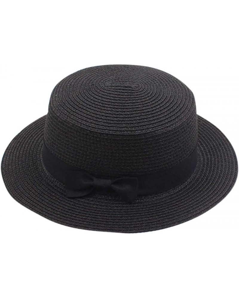 Boater Hats for Men Women Flat Top Straw Hat Unisex Adults Wide Brim Straw Panama Sun Hat Beach Travel UPF50+ for Black $6.67...