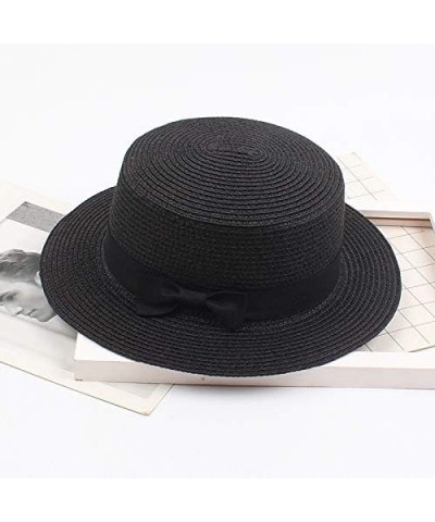 Boater Hats for Men Women Flat Top Straw Hat Unisex Adults Wide Brim Straw Panama Sun Hat Beach Travel UPF50+ for Black $6.67...