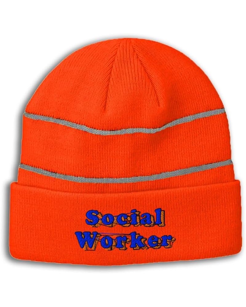 Custom Reflective Beanie Social Worker High Visibility Running Gear Skull Cap for Men & Women 1 Size Neon Orange Design Only ...