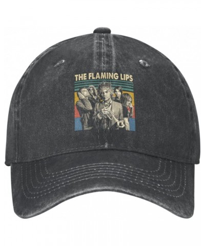 The Rock Flaming Band Lips Baseball Hat for Men Women Vintage Washed Distressed Baseball-Cap Twill Adjustable Snapback-Hat Bl...