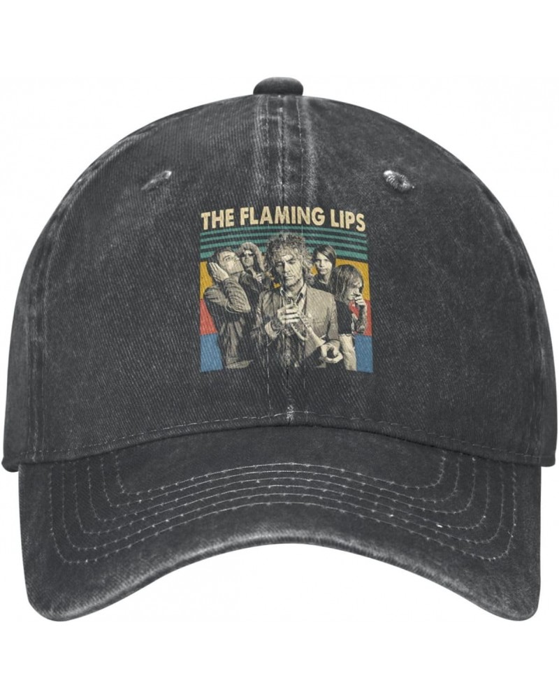 The Rock Flaming Band Lips Baseball Hat for Men Women Vintage Washed Distressed Baseball-Cap Twill Adjustable Snapback-Hat Bl...