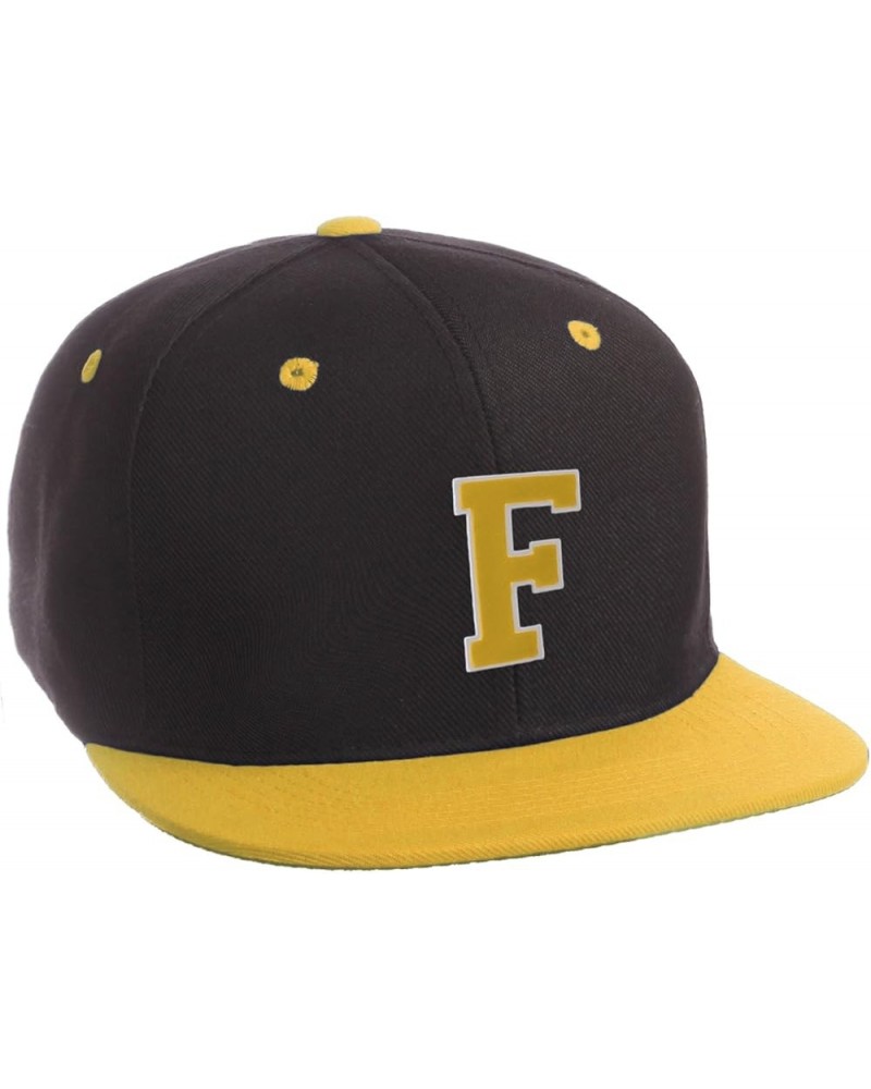 Classic Snapback Hat Custom A to Z Initial Letters, Black Gold Cap White Gold Initial F $12.49 Baseball Caps