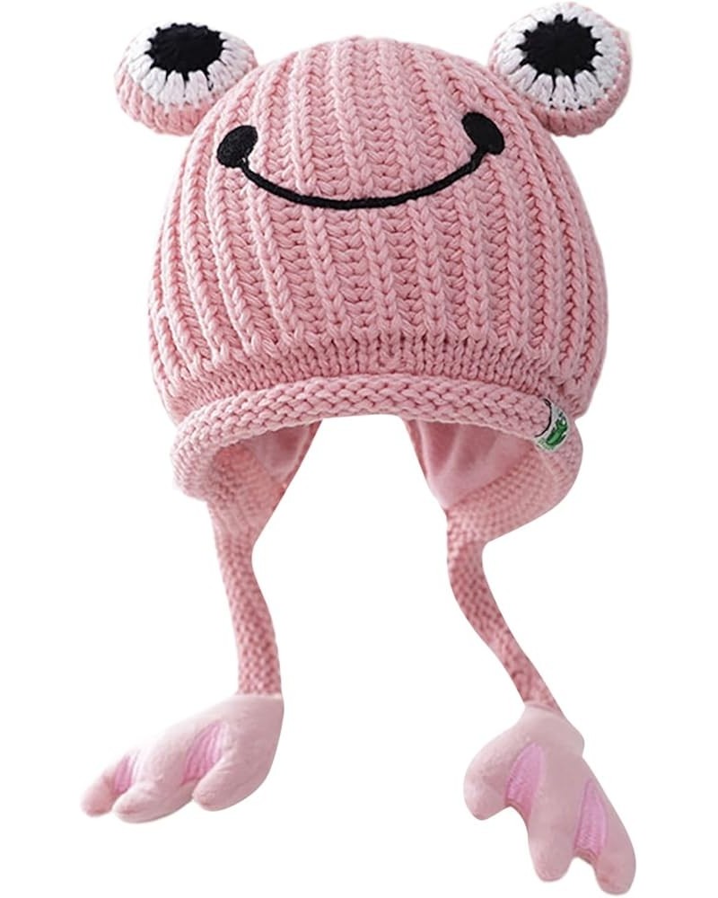 Plaid Knitted Hat Womens Cute Frog Hat Crochet Knitted Big Eye Winter Ear Protective Cotton Hats Pink $7.60 Skullies & Beanies