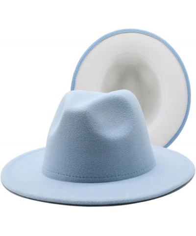 Fedora Hat Women Wool Felt Vintage Church Hat Wide Brim Panama Party Cowboy Cap Jazz Wedding Hat Skyblue White $17.05 Fedoras