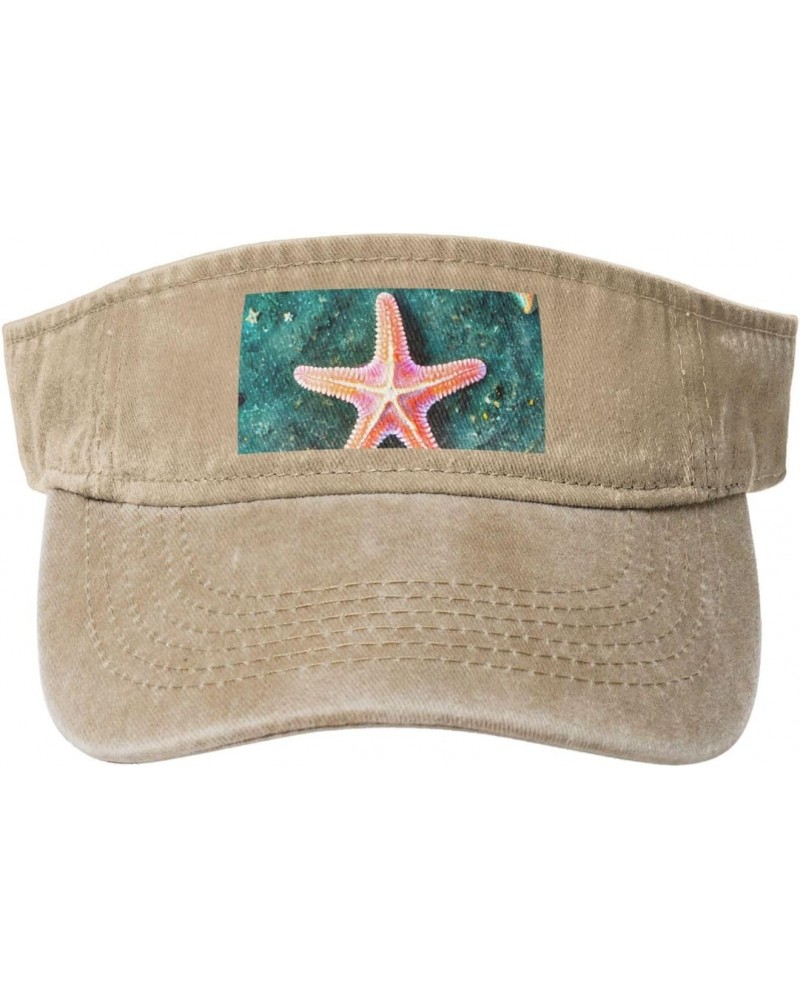 Seawater Seashell Starfish Print Washed Denim Open Top Hat for Outdoor Decoration,Suitable for Men,Women $11.62 Sun Hats