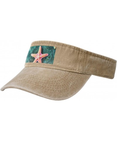 Seawater Seashell Starfish Print Washed Denim Open Top Hat for Outdoor Decoration,Suitable for Men,Women $11.62 Sun Hats