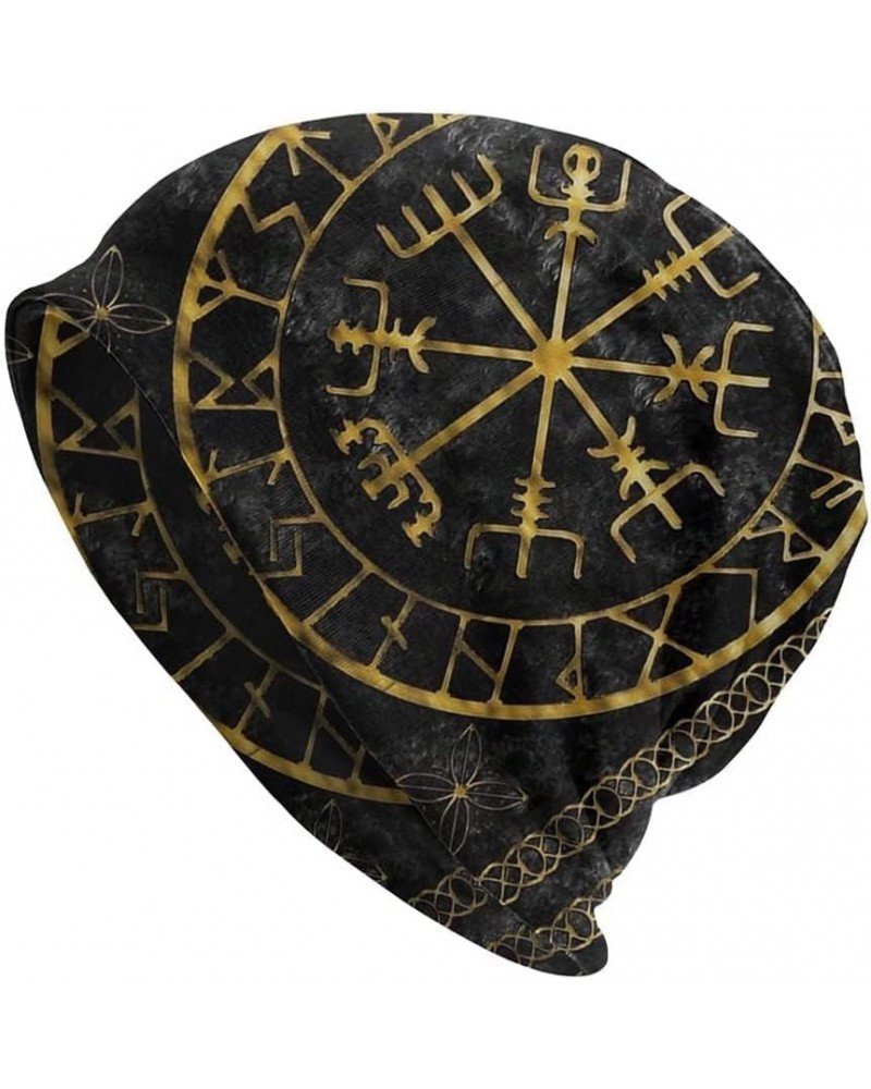 Viking Compass Hat Norse Myth Vegvisir Graphic Beanie Hat Cap High Elastic 3D Slouchy Beanie Hats Sport Bonnet Hat B $16.17 S...