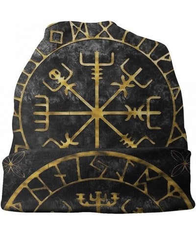 Viking Compass Hat Norse Myth Vegvisir Graphic Beanie Hat Cap High Elastic 3D Slouchy Beanie Hats Sport Bonnet Hat B $16.17 S...