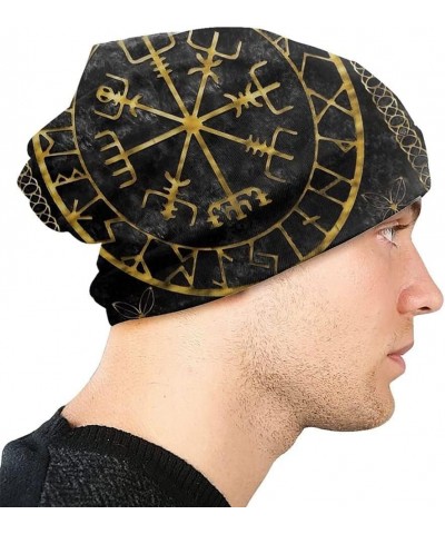 Viking Compass Hat Norse Myth Vegvisir Graphic Beanie Hat Cap High Elastic 3D Slouchy Beanie Hats Sport Bonnet Hat B $16.17 S...