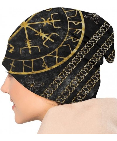 Viking Compass Hat Norse Myth Vegvisir Graphic Beanie Hat Cap High Elastic 3D Slouchy Beanie Hats Sport Bonnet Hat B $16.17 S...