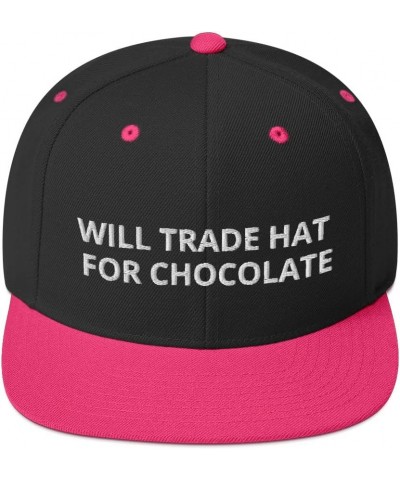 Will Trade Hat for Chocolate Lover Flatbrim Flat Brim Snapback Hat Cap Black/ Neon Pink $19.50 Baseball Caps