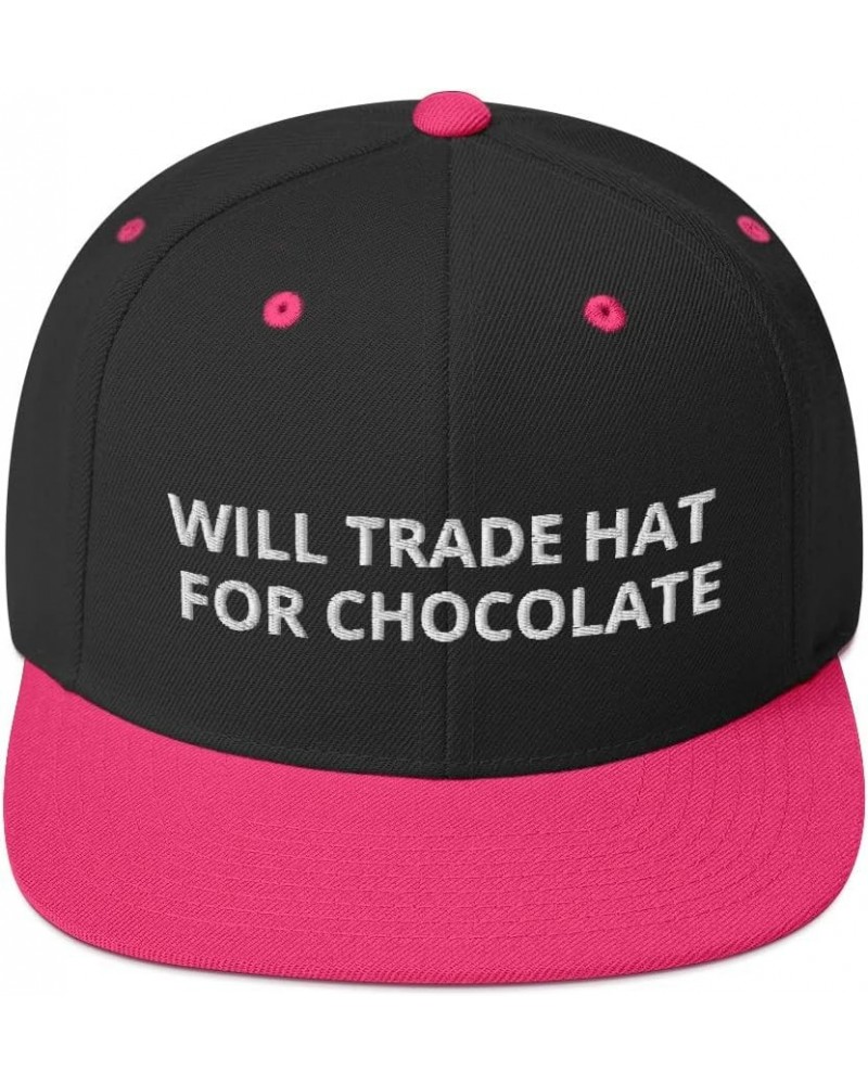 Will Trade Hat for Chocolate Lover Flatbrim Flat Brim Snapback Hat Cap Black/ Neon Pink $19.50 Baseball Caps