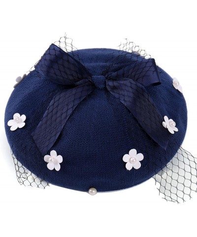 Solid Color Beret Hats with Bow Veil Soft Crochet Berets for Women Slouchy Knitted Beanie Dress Hats 007 $14.46 Berets