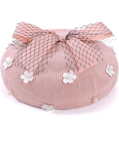 Solid Color Beret Hats with Bow Veil Soft Crochet Berets for Women Slouchy Knitted Beanie Dress Hats 007 $14.46 Berets