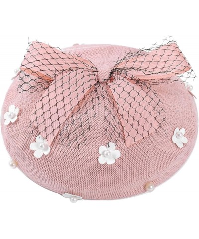 Solid Color Beret Hats with Bow Veil Soft Crochet Berets for Women Slouchy Knitted Beanie Dress Hats 007 $14.46 Berets