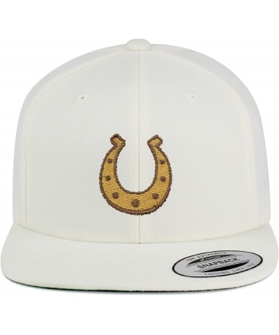 Horseshoe Embroidered Yupoong Flat Bill 6 Panel Snapback Hat Horse Cowboy Natural $14.99 Baseball Caps