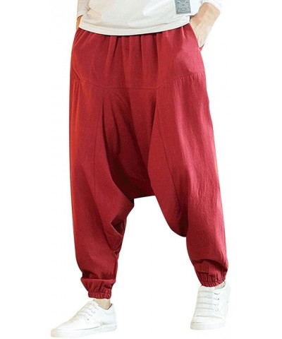 Cotton and Linen Hop and Style Loose Men's Length Color Hip Pant Casual Pants Red - 2024 Pants for Women $8.20 Cowboy Hats