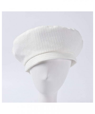 Women Knit Berets Stylish Windshield Foldable Solid Color Beanie Hat Hiking Walking Artist Cap White $10.15 Berets