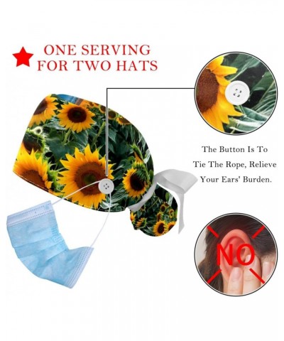 2-Pc Nurse Scrub Caps,Scrub Hats with Buttons and Cotton Sweatband,Plant Sunflower Field Blossom $12.06 Skullies & Beanies