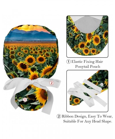 2-Pc Nurse Scrub Caps,Scrub Hats with Buttons and Cotton Sweatband,Plant Sunflower Field Blossom $12.06 Skullies & Beanies