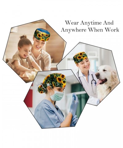 2-Pc Nurse Scrub Caps,Scrub Hats with Buttons and Cotton Sweatband,Plant Sunflower Field Blossom $12.06 Skullies & Beanies