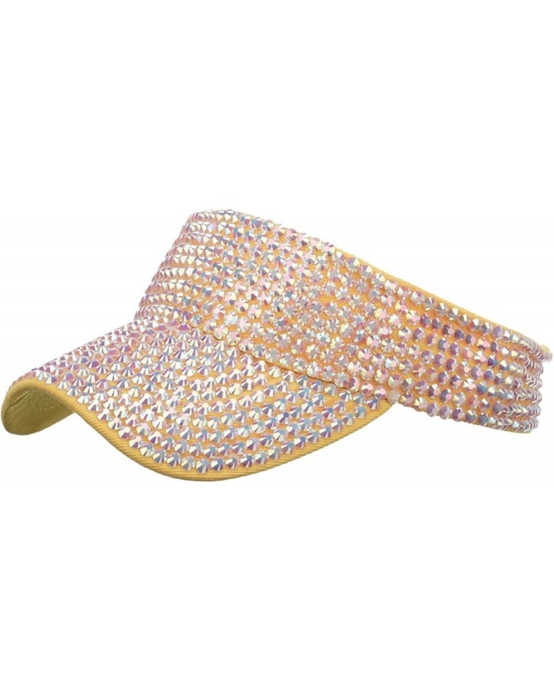 Rhinestones Sport Sun Visor Adjustable Velcro Backing Shiny Summer Cap Visor Caps for Women Men Yellow $7.52 Visors