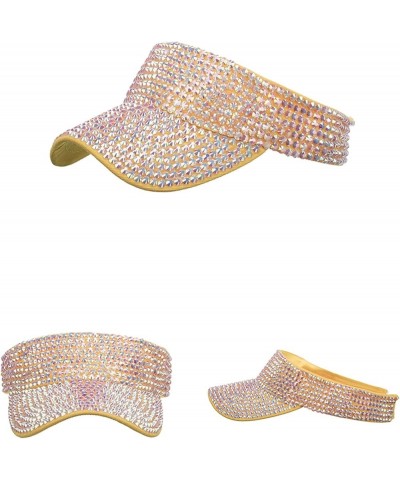 Rhinestones Sport Sun Visor Adjustable Velcro Backing Shiny Summer Cap Visor Caps for Women Men Yellow $7.52 Visors