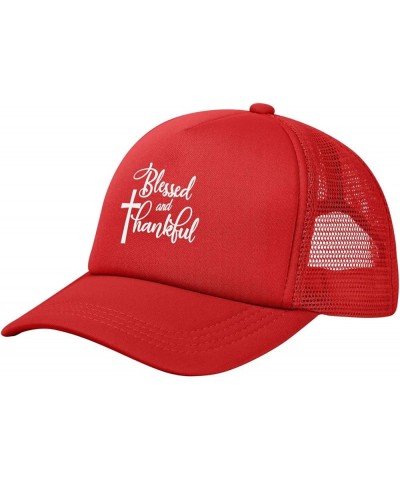 Blessed and Thankful,Christian,Faith,Jesus Gifts Men's Trucker Hat Back Snapback Baseball Cap Summer Hats Black Red $11.79 Ba...