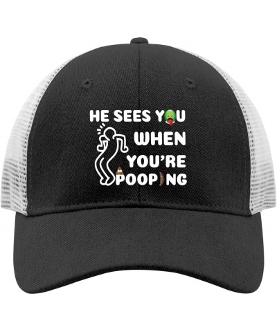 He Sees You When You're Pooping Hat Youth Golf Hat AllBlack Womens Baseball Caps Gifts for Him Running Caps Allblack $10.28 C...