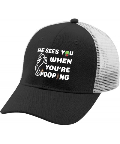 He Sees You When You're Pooping Hat Youth Golf Hat AllBlack Womens Baseball Caps Gifts for Him Running Caps Allblack $10.28 C...