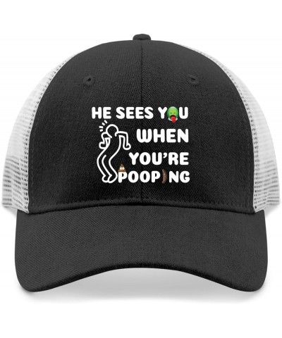 He Sees You When You're Pooping Hat Youth Golf Hat AllBlack Womens Baseball Caps Gifts for Him Running Caps Allblack $10.28 C...