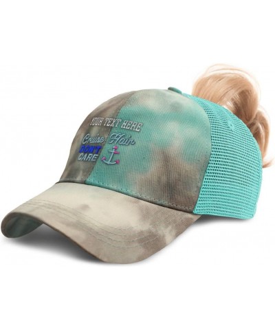 Womens Ponytail Cap Cruise Hair Don't Care Style B Ship Distressed Trucker Caps Tie Dye Aqua Personalized Text Here $16.79 Ba...