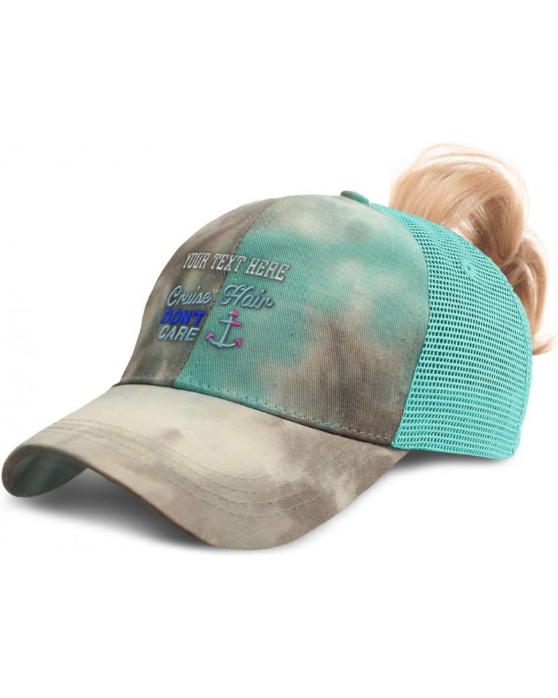 Womens Ponytail Cap Cruise Hair Don't Care Style B Ship Distressed Trucker Caps Tie Dye Aqua Personalized Text Here $16.79 Ba...