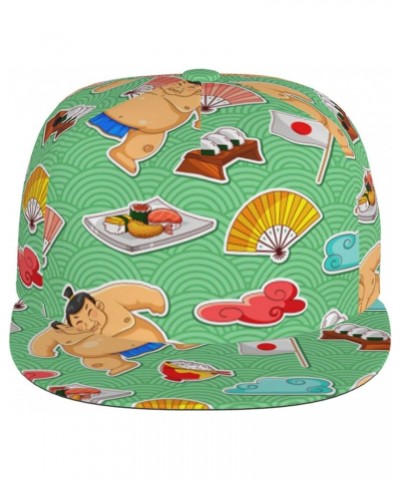 Unisex Adjustable Flat Brim Cap Sumo-Japanese-Sushi Baseball Cap Cool Snapback Hat for Men Women Black $15.86 Baseball Caps