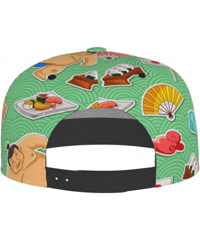 Unisex Adjustable Flat Brim Cap Sumo-Japanese-Sushi Baseball Cap Cool Snapback Hat for Men Women Black $15.86 Baseball Caps