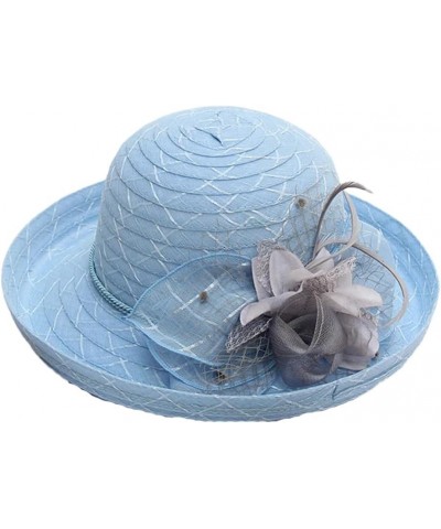 Summer Elegant Flower Sun Cap Fedora Hat Party Wedding Church Hat Curl Brim Cloche Hats Wide Brim Beach Cap Blue $17.12 Sun Hats