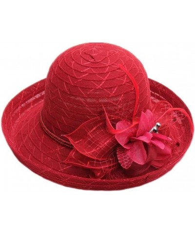 Summer Elegant Flower Sun Cap Fedora Hat Party Wedding Church Hat Curl Brim Cloche Hats Wide Brim Beach Cap Blue $17.12 Sun Hats