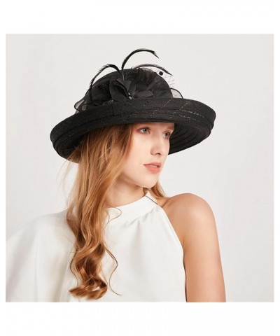 Summer Elegant Flower Sun Cap Fedora Hat Party Wedding Church Hat Curl Brim Cloche Hats Wide Brim Beach Cap Blue $17.12 Sun Hats