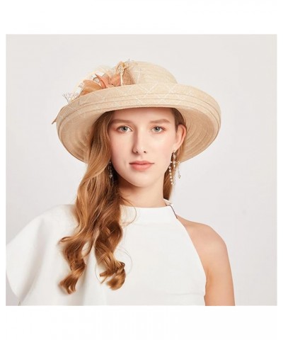 Summer Elegant Flower Sun Cap Fedora Hat Party Wedding Church Hat Curl Brim Cloche Hats Wide Brim Beach Cap Blue $17.12 Sun Hats