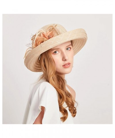 Summer Elegant Flower Sun Cap Fedora Hat Party Wedding Church Hat Curl Brim Cloche Hats Wide Brim Beach Cap Blue $17.12 Sun Hats