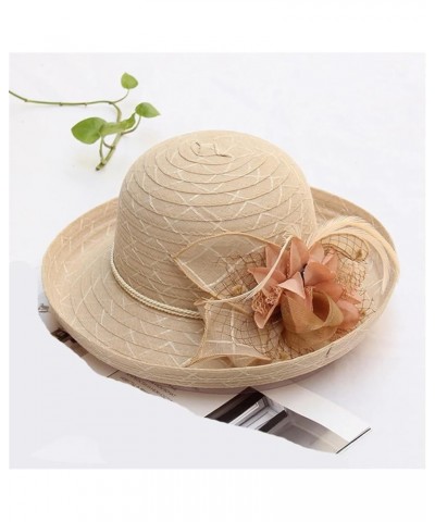 Summer Elegant Flower Sun Cap Fedora Hat Party Wedding Church Hat Curl Brim Cloche Hats Wide Brim Beach Cap Blue $17.12 Sun Hats