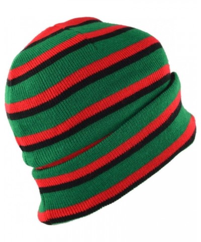 Men's Pan African Striped Long Beanie Skull Cap Green Black Red $9.26 Skullies & Beanies