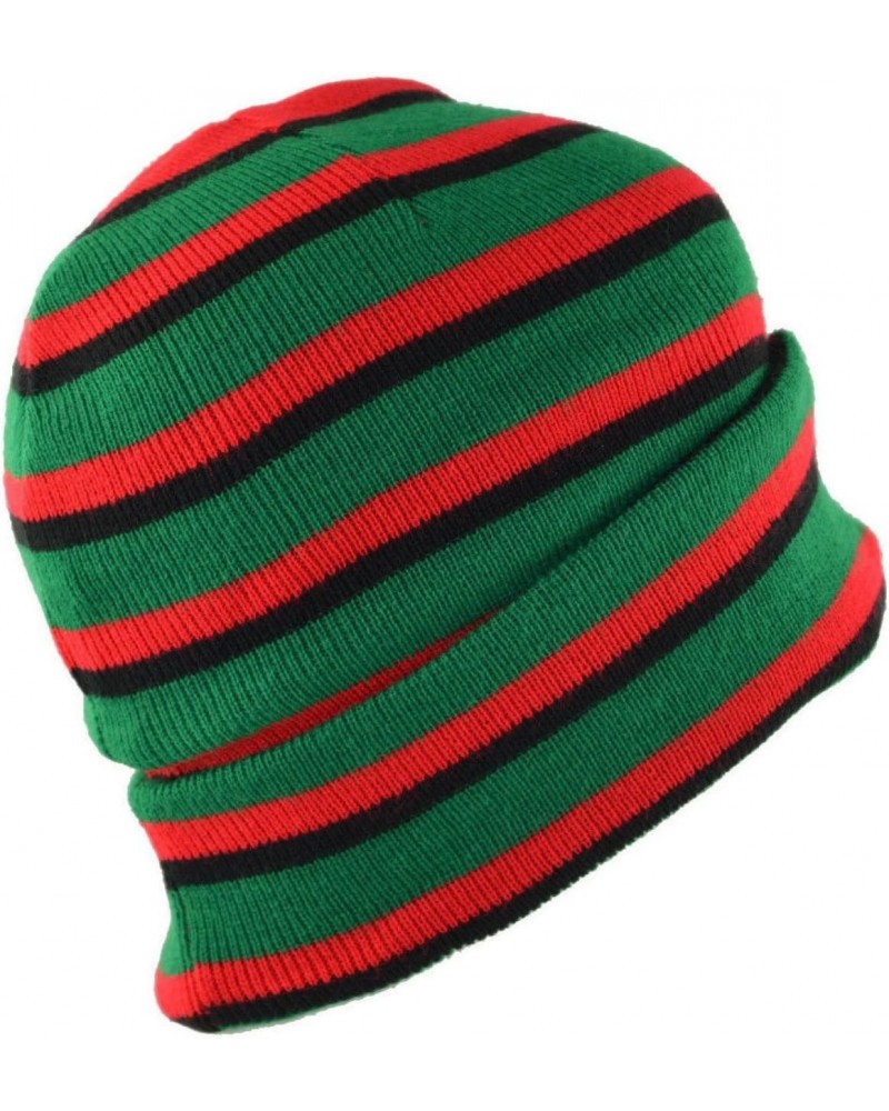 Men's Pan African Striped Long Beanie Skull Cap Green Black Red $9.26 Skullies & Beanies