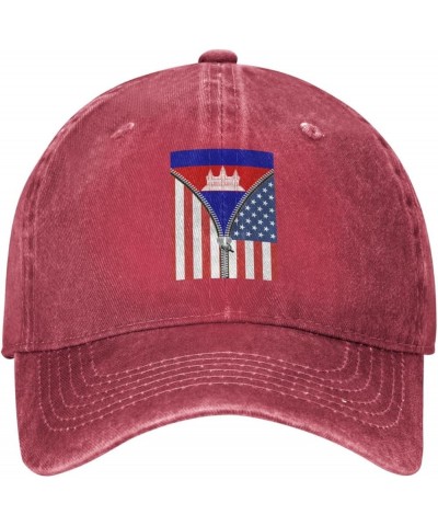 Half Cambodia Cambodian Flag Baseball Cap Casquette Hat Red $12.65 Baseball Caps