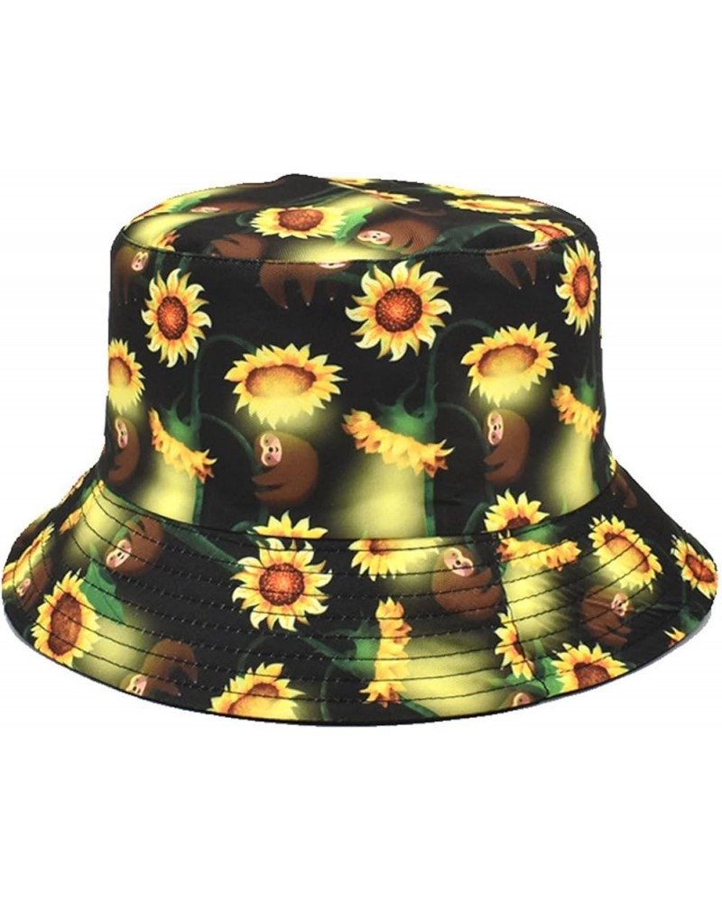 Sun Protection Hat Men and Women Casual Summer Printed Outdoor Double Sided Flat Top Sunshade Bucket Hat Black $7.82 Bucket Hats